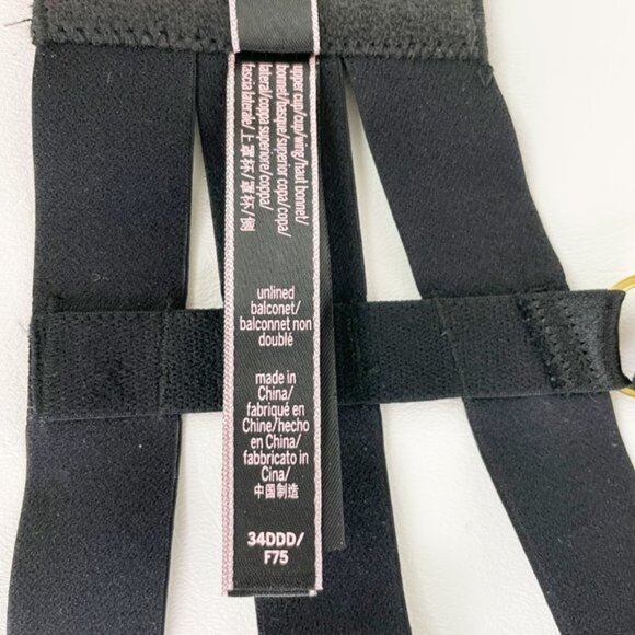 NWOT Victoria's Secret Bra 34DDD Unlined Balconet Strappy Banded Black B1721 - Picture 7 of 7